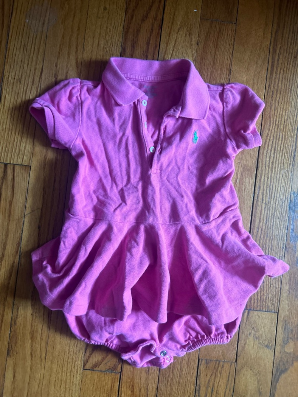 Ralph Lauren Pink Polo Dress Onesie with Skirted Hem